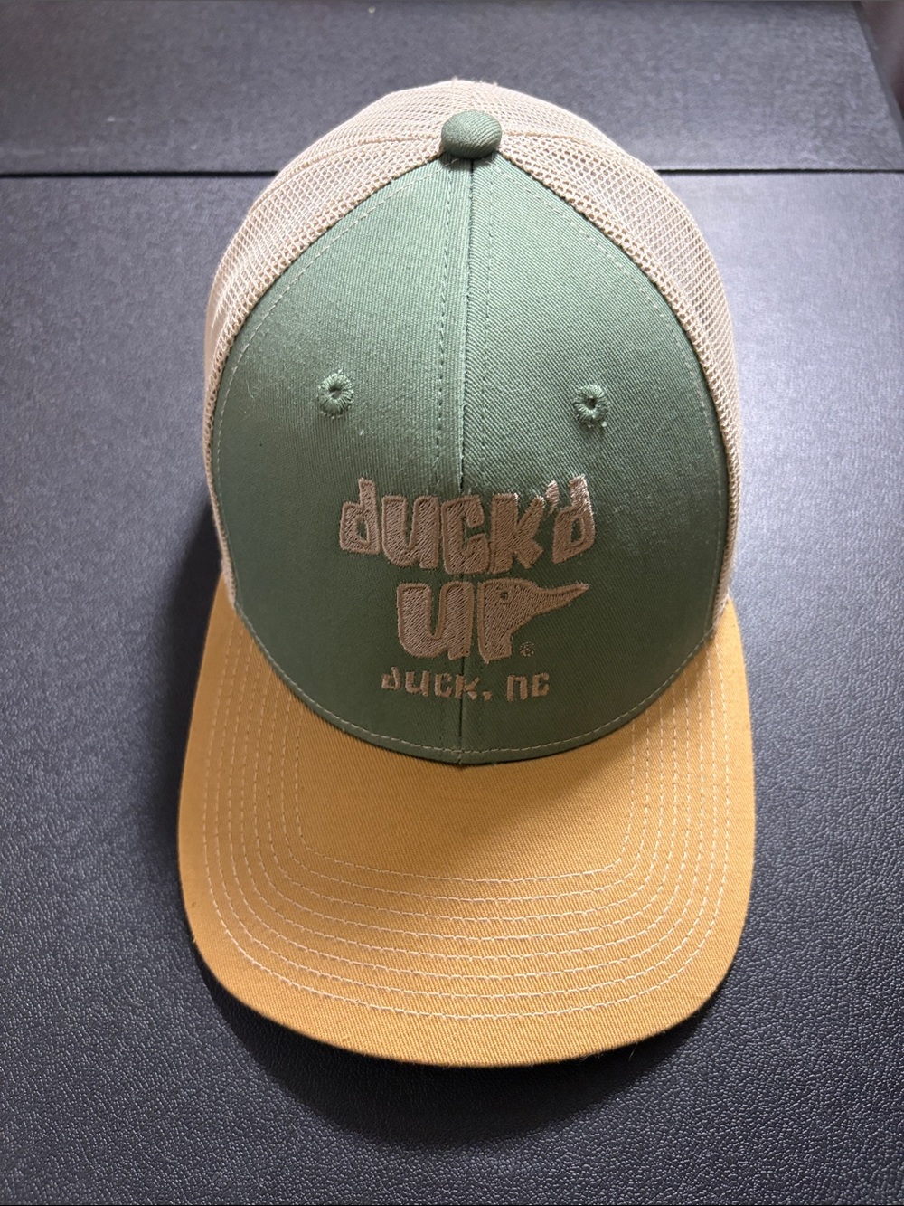 Duck'd Up Trucker Hat in Green and Tan Duck, North Carolina